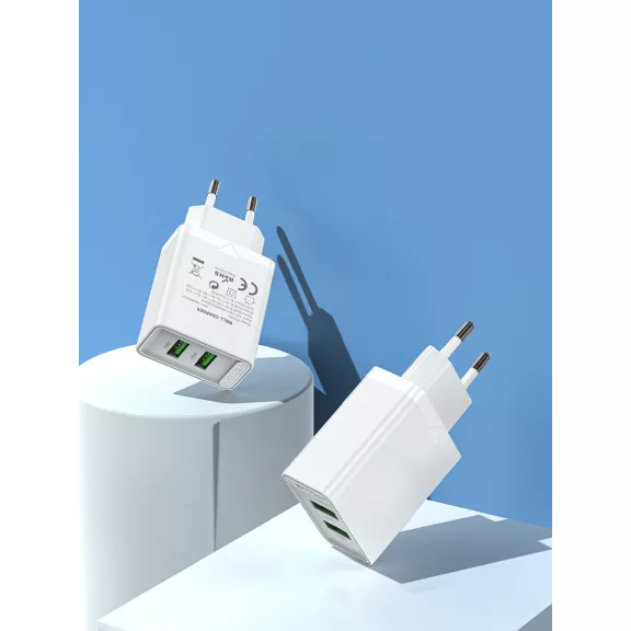 Vention USB-A+A (2port, 18W/18W,fehér), töltő