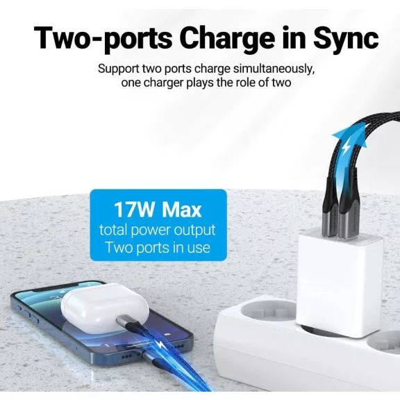 Vention USB-A+C (2port, 18W/20W,fehér), töltő