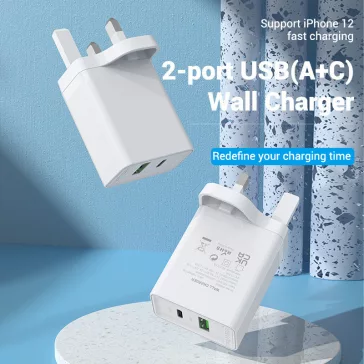   TÖLTŐ USB-A+C (2port, 18W/20W,fehér, UK csatlakozó), Vention