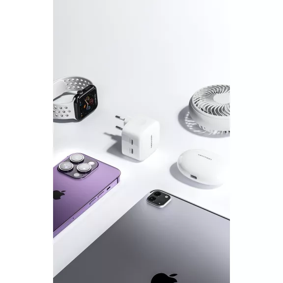 Vention USB-C+C (2port,35W/35W,fehér), töltő