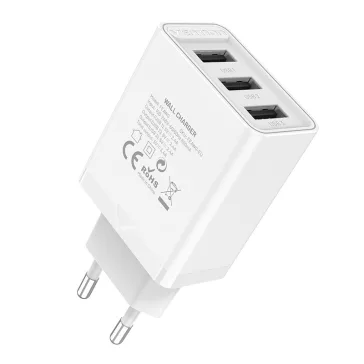 Vention USB-A+A+A (12W/12W/12W, 3-portos, fehér), töltő