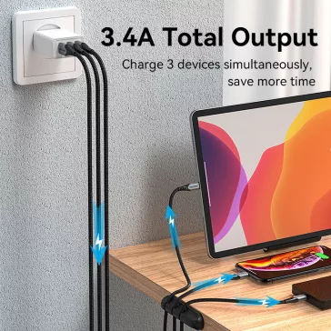 Vention USB-A+A+A (12W/12W/12W, 3-portos, fehér), töltő