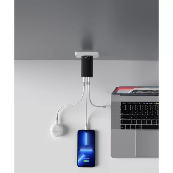 Vention USB-C+C+A (65W/30W/30W,  3-portos, fekete), töltő