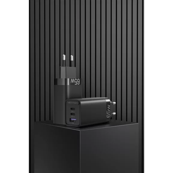 Vention USB-C+C+A (65W/30W/30W,  3-portos, fekete), töltő