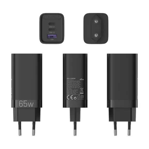 Vention USB-C+C+A (65W/30W/30W,  3-portos, fekete), töltő