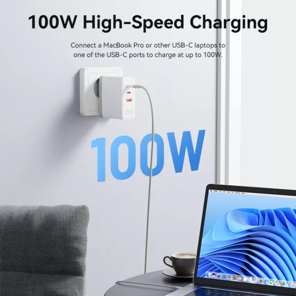 Vention USB-C*2+A (3port,GAN,100W/100W/30W,fehér), töltő