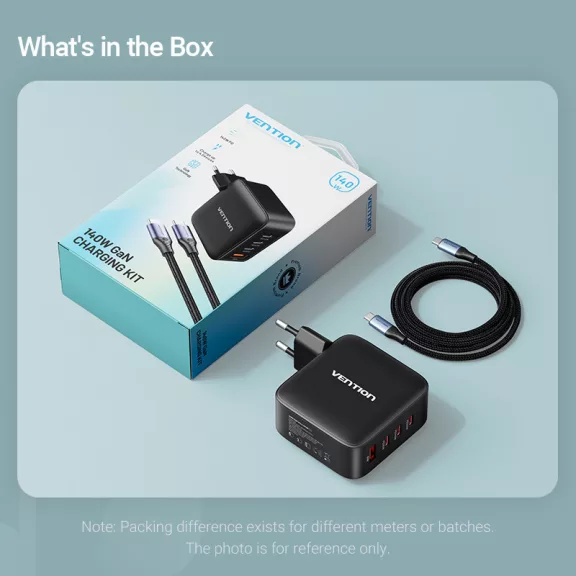 Vention 4-port USB-C+C+C+A (140W/140W/30W/18W 4-portos, GaN, fekete),1,5m, töltő
