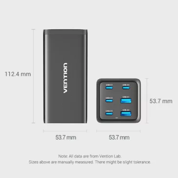   Vention 6-port 4*USB-C+2*USB-A (asztali,140W,fekete,GAN), töltő