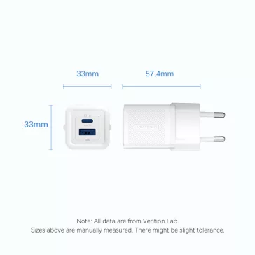 Vention USB-C+A (30W/30W, 2-portos, fehér, GaN), töltő