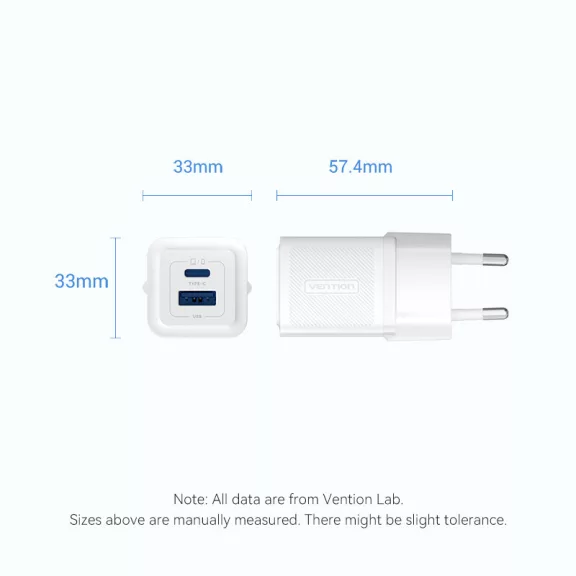 Vention USB-C+A (30W/30W, 2-portos, fehér, GaN), töltő