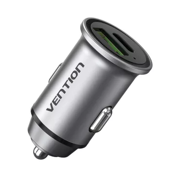   Vention USB-A+C (2port,18/20W, szürke, szivargyújtós), töltő