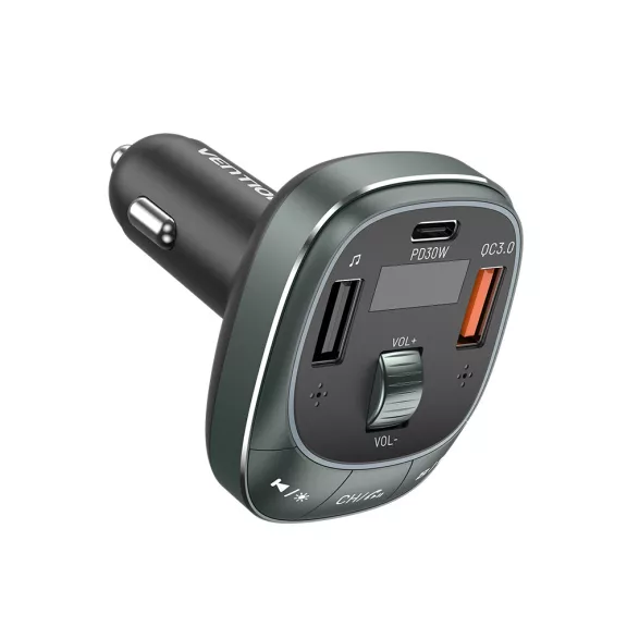 Vention USB-C+A+A (3port,30W/18W/5W, Fm transzmitter, fekete), töltő