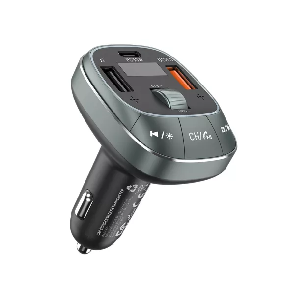 Vention USB-C+A+A (3port,30W/18W/5W, Fm transzmitter, fekete), töltő