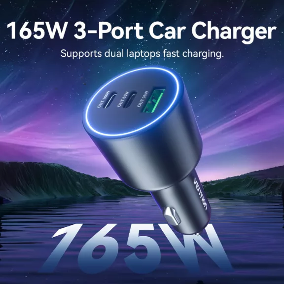 Vention USB-A+C*2 (3port,100/75/36W, fekete,szivargyújtós), töltő