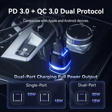 Vention USB-C+A (2port,30W, fekete, szivargyújtós),Vention
