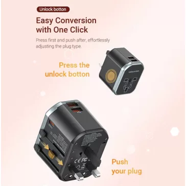   Vention USB-C+A+A (3port,20W/18W/18W, fekete,travel), töltő