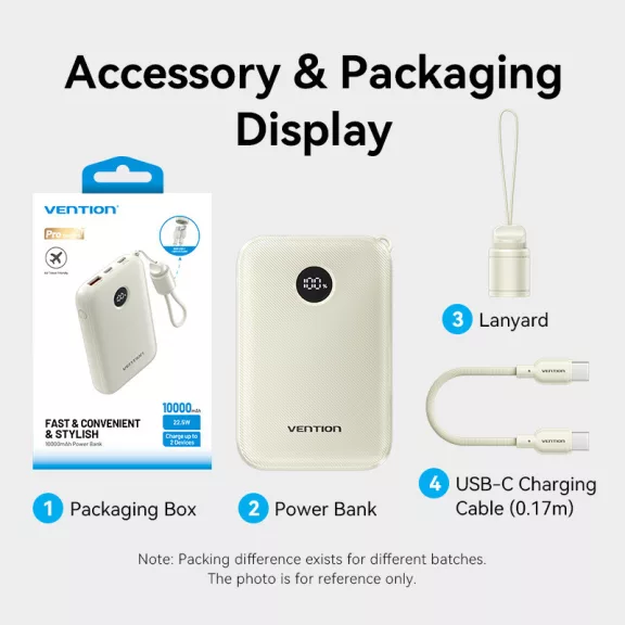 Vention FKAN0-C 10000mah, (bézs,22,5W), powerbank