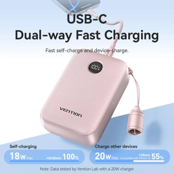 Vention FKBP0-C 20000mah, (rózsaszín,22,5W), powerbank