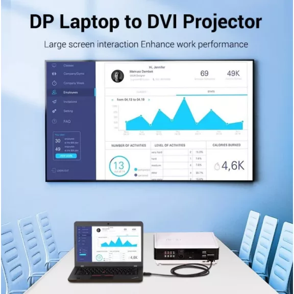 Vention Displayport -> DVI, (fekete), 2m, kábel