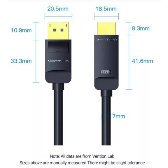 Vention Displayport 4K -> HDMI, (fekete), 1m, kábel