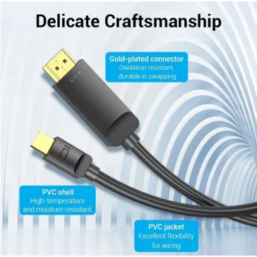   Vention mini DisplayPort -> HDMI , (4K, fekete), 1,5m, kábel