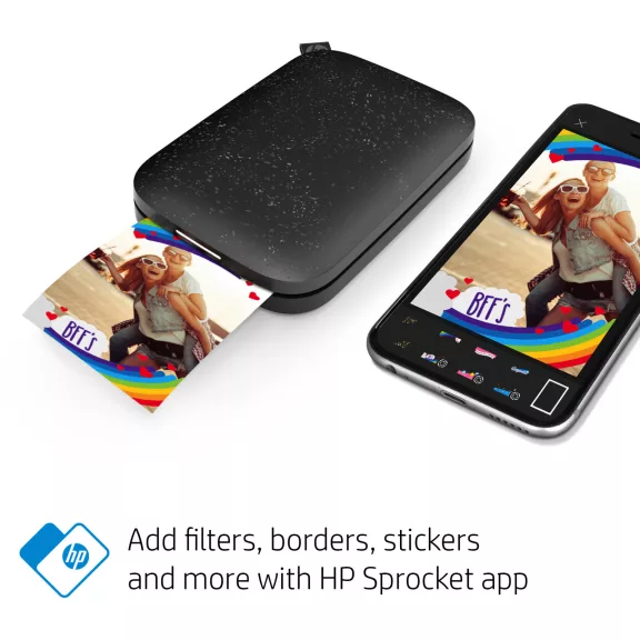 HP Sprocket hordozható fotónyomtató 2x3 hüvelykes fekete