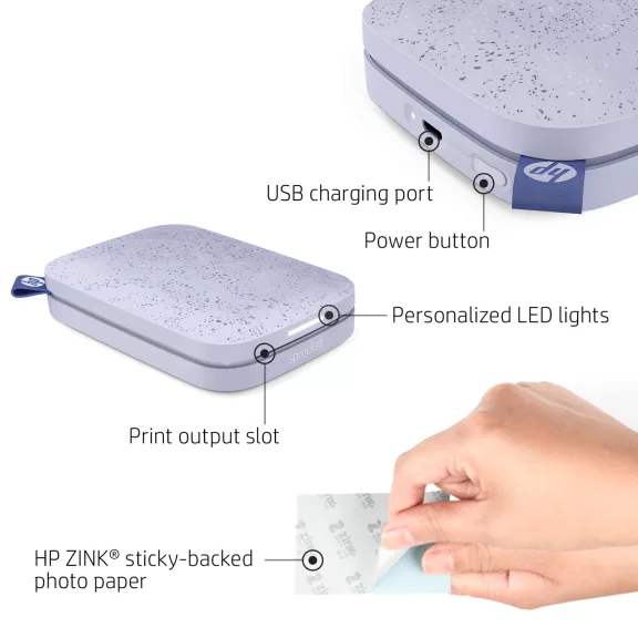HP Sprocket hordozható fotónyomtató 2x3 hüvelykes lila