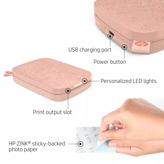 HP Sprocket hordozható fotónyomtató 2x3 hüvelykes rózsaszín
