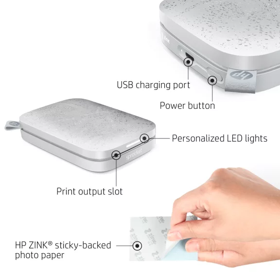 HP Sprocket hordozható fotónyomtató 2x3 hüvelykes fehér