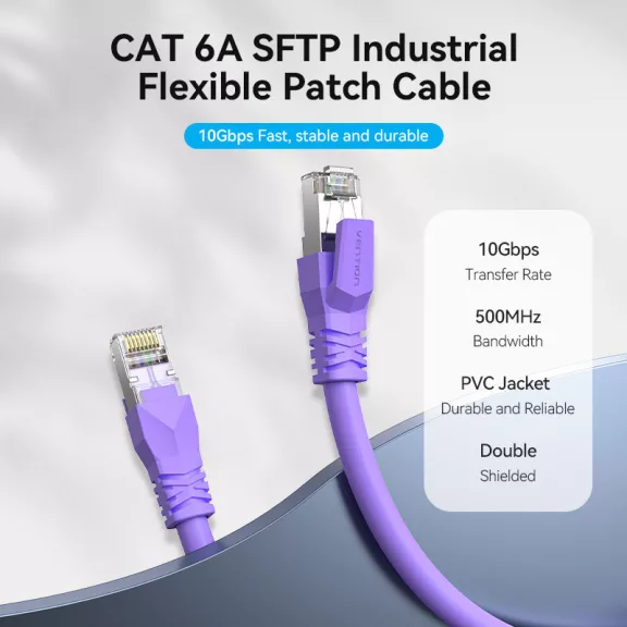 Vention SFTP Patch (Cat.6, ipari,flexibilis,lila), 0,3m, kábel