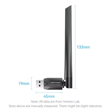   Vention AC650 USB Wifi adapter Dual Band + Antenna (fekete), adapter