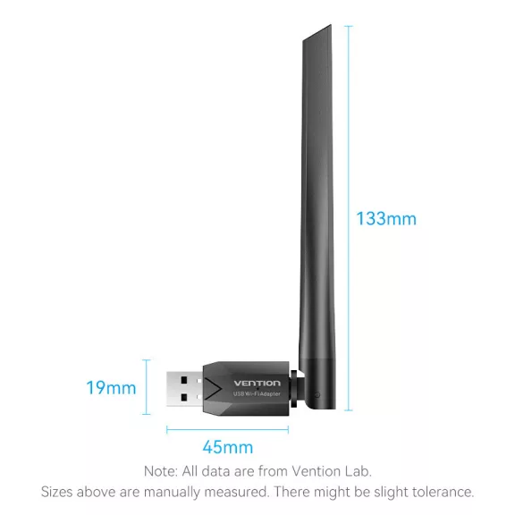 Vention AC650 USB Wifi adapter Dual Band + Antenna (fekete), adapter