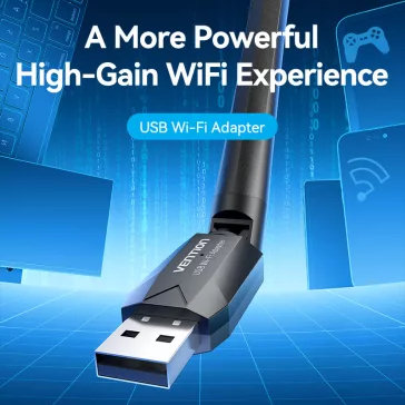  Vention AC650 USB Wifi adapter Dual Band + Antenna (fekete), adapter