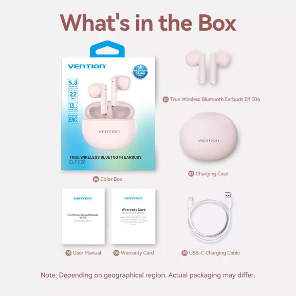 Vention E06 (Elf earbuds,rózsaszín, TWS), fülhallgató