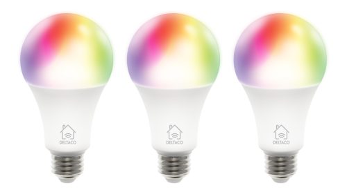 Deltaco SMART HOME SH-LE27RGB-3P izzó LED, E27, WIFI, 9W, színes+fehér, nem szabályozható, 3db/csomag