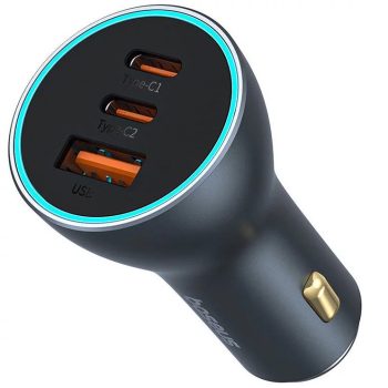   Baseus Golden Contactor Pro GaN 2xUSB-C-USB-A autós töltő, 65W, szürke