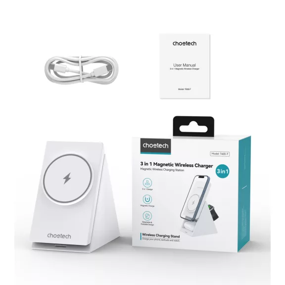 Choetech 3-1ben (álló, vezeték nélküli,fehér), töltő