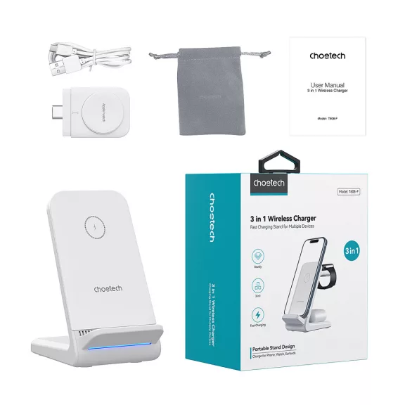 Choetech 3-1ben (Mágneses Wireless,fehér), töltő