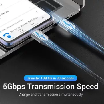   Vention USB-C 3.1/M -> USB-C 3.1/M,  (szövet, szürke), 0,5m, kábel