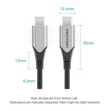   Vention USB-C 3.1/M -> USB-C 3.1/M,  (szövet, szürke), 1m, kábel