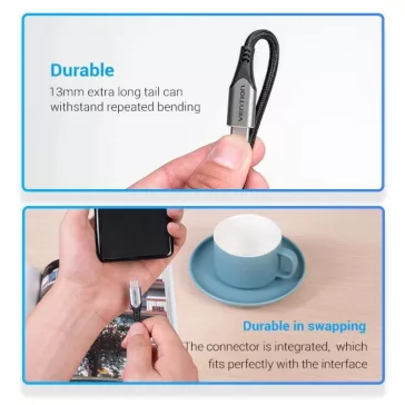   Vention USB-C 3.1/M -> USB-C 3.1/M,  (szövet, szürke), 1m, kábel