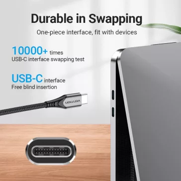   Vention USB-C 2.0/M -> USB-C 2.0/M, (5A,szürke), 2m, kábel
