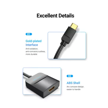 Vention USB-C -> HDMI (fekete, ABS type), 0,15m, Adapter