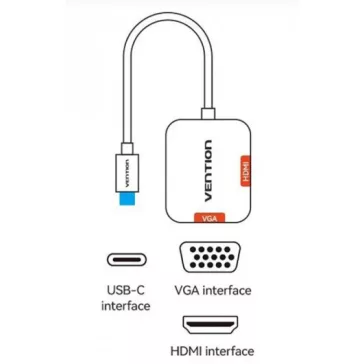   Vention USB-C -> HDMI/VGA (0,15m Szürke Aluminum Ötvözet) konverter