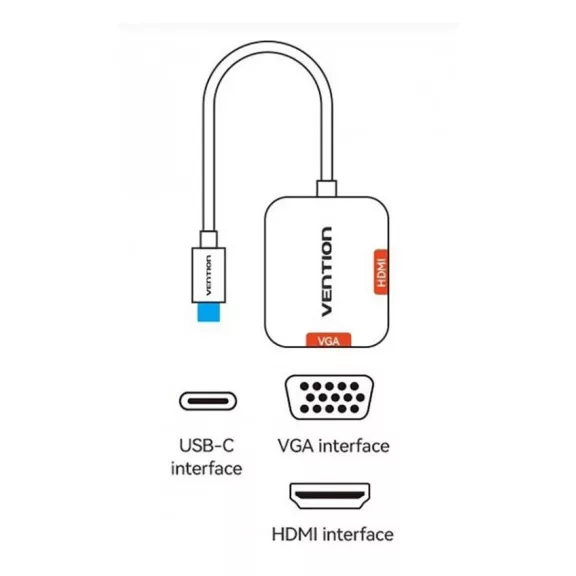 Vention USB-C -> HDMI/VGA (0,15m Szürke Aluminum Ötvözet) konverter