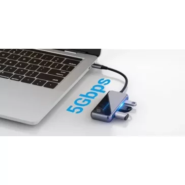   Vention USB-C -> HDMI/ USB3.0*3/PD (0,15m, szürke, tükrös felületű), Dokkoló