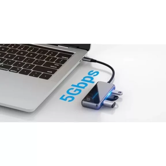 Vention USB-C -> HDMI/ USB3.0*3/PD (0,15m, szürke, tükrös felületű), Dokkoló