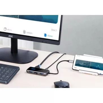   Vention USB-C -> HDMI/ USB3.0*3/PD (0,15m, szürke, tükrös felületű), Dokkoló
