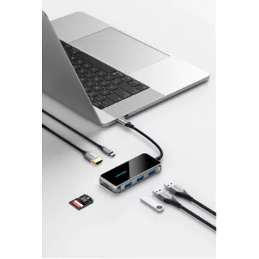   Vention USB-C -> HDMI/USB 3.0x3/SD/TF/PD (0,15m, szürke, tükrös felületű), Dokkoló