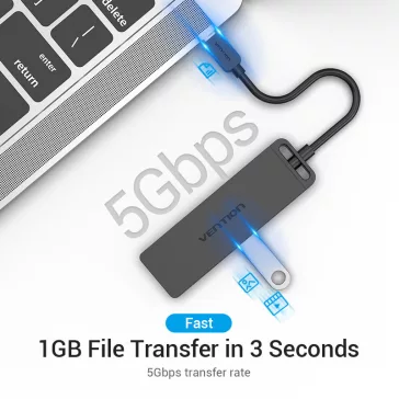 Vention USB-C -> USB-A 3.0*4 & Micro B USB 1m, Hub